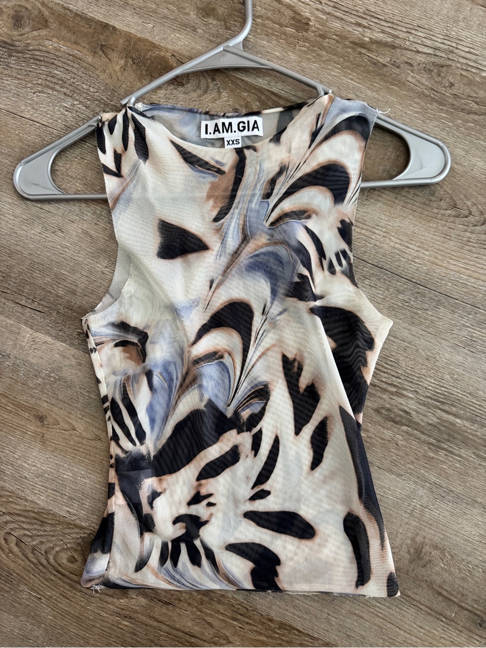 I.AM.GIA IZAR Tank Blue Animale Mesh Top